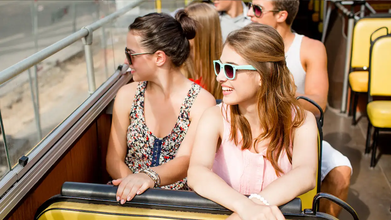 Tourist friends bus Tour Group Travel